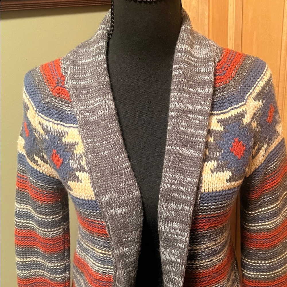 Roxy Womens Open Front Aztec Print Striped Knit Sweater Cardigan Southwestern XS - Picture 2 of 16